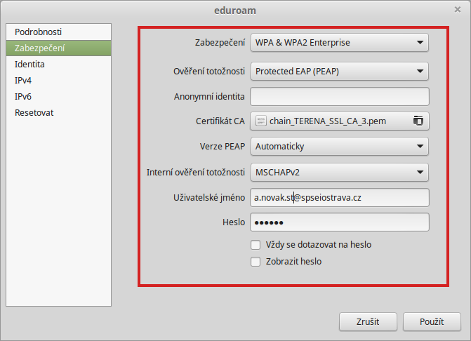 Eduroam - nastavení v Linux 05