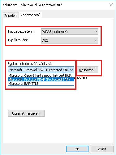 Eduroam - nastavení ve Win10 11